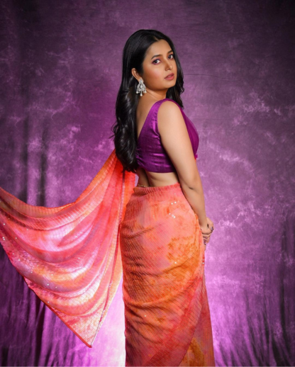 Prajakta Mali Mesmerizes in Yes!poho Dark Purple Party Wear Georgette Sareetest