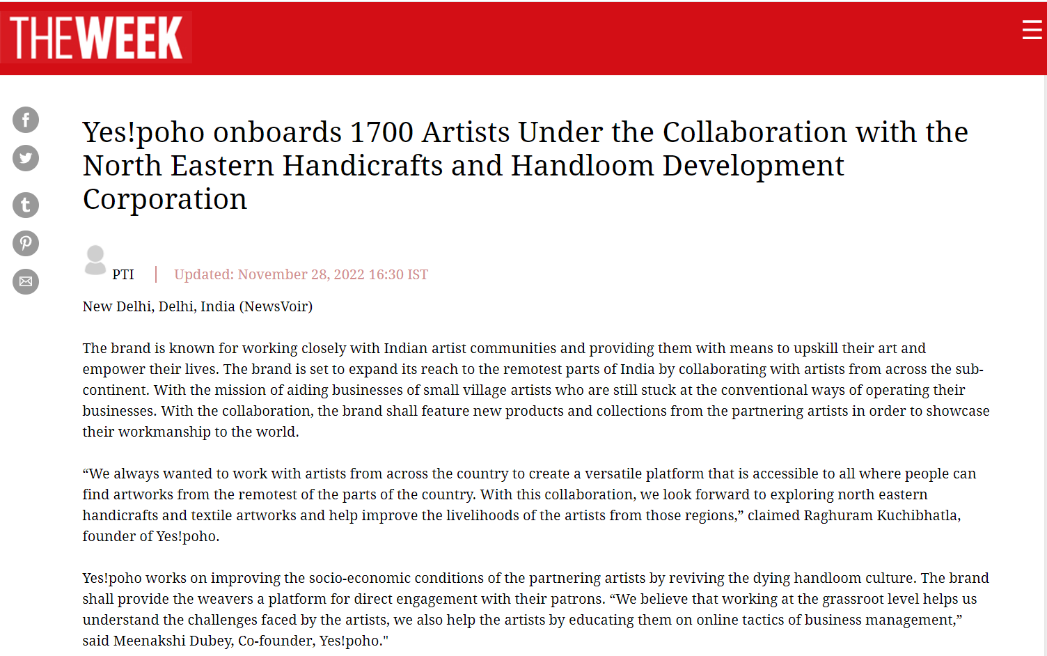 Yes!poho onboards 1700 Artists Under the Collaboration with the North Eastern Handicrafts and Handloom Development Corporation